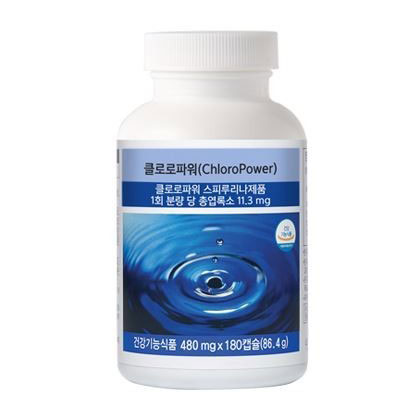 クロロパワー（Chloro Power）72.2g（440㎎×180カプセル）スピルリナ 健康機能食品 抗酸化 コレステロール 免疫力 ビタミン（ユニシティ、韓国語ラベル）