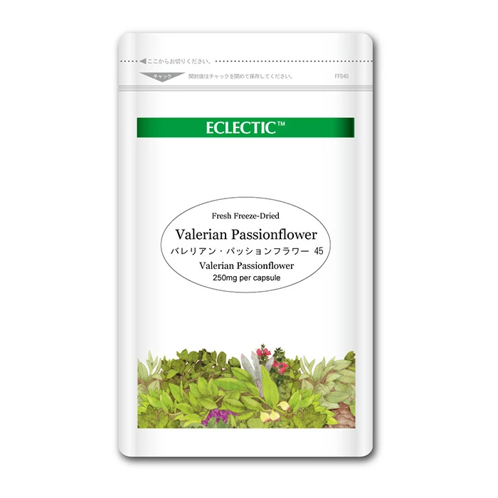 バレリアン・パッションフラワー ブレンド FFD 250mg 45カプセル Ecoパック ブレンドハーブサプリメント ECLECTIC エクレクティック