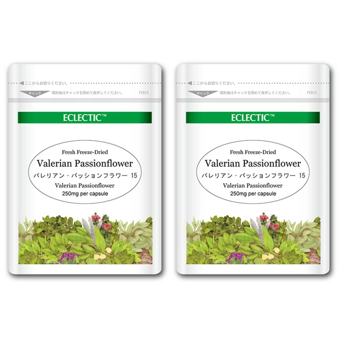 バレリアン・パッションフラワー ブレンド FFD 250mg 15カプセル Ecoパック 2個セット ブレンドハーブサプリメント ECLECTIC エクレクティック
